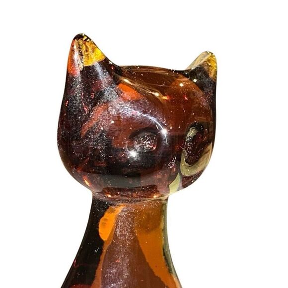 MCM 5.5" Amber Glass Cat Paperweight Figurine, Vintage, Rare Find, Elegant Decor - Picture 2 of 9